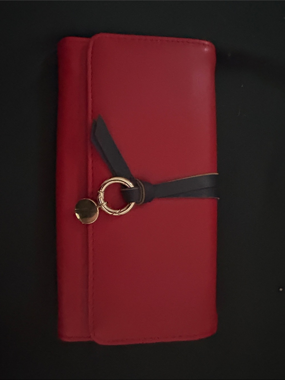 Red Women's Wallet Clutch with Gold Ring Accent